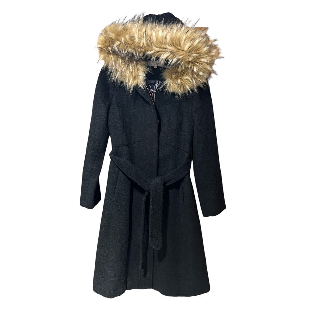 Eliza J - Belted Brushed Wool Blend with Faux Fur Trim - Size 10 - Picture 2 of 8